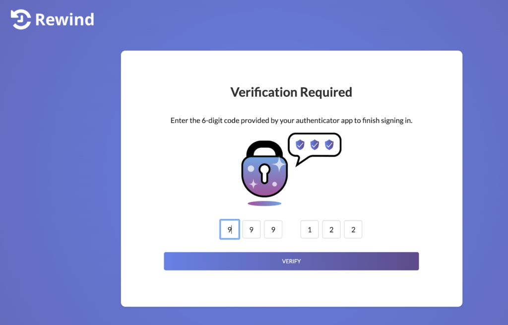 A banner with a stylized shield icon and the bold heading ‘Verification required,’ followed by a prompt indicating that multi factor authentication (MFA) must be completed before access is granted.