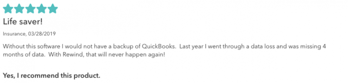 screenshot of reviews for Rewind backups for QuickBooks Online