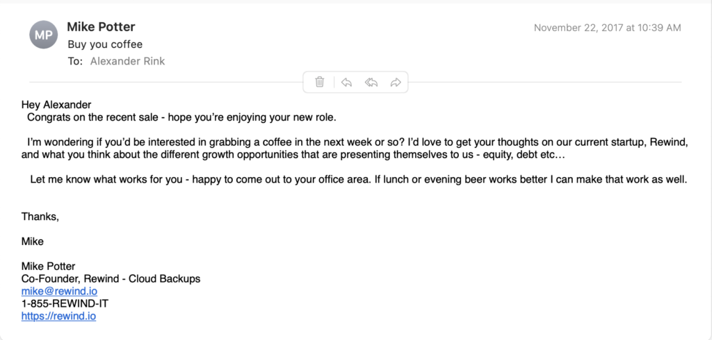 A screenshot of an email from Mike to an advisor.