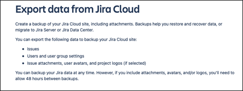 Jira Cloud exports screenshot