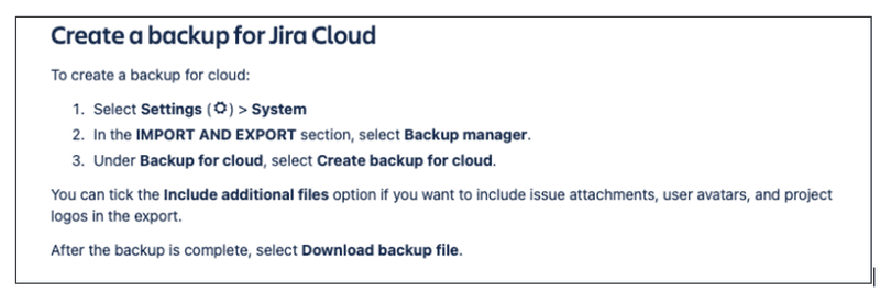 Jira backups interventions