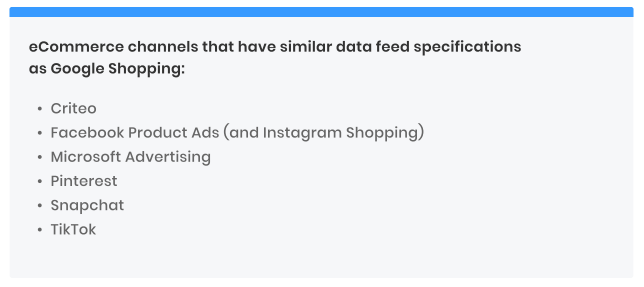 eCommerce channels with data feed specifications similar to Google Shopping