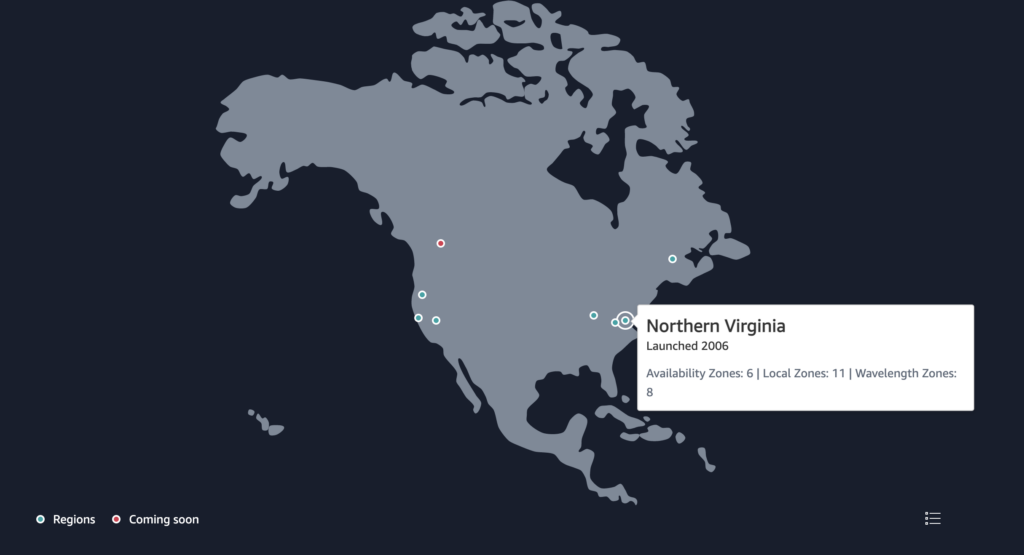AWS Regions in North America