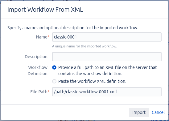 Import workflow dialog