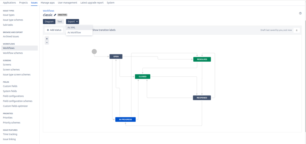 Export workflow as XML