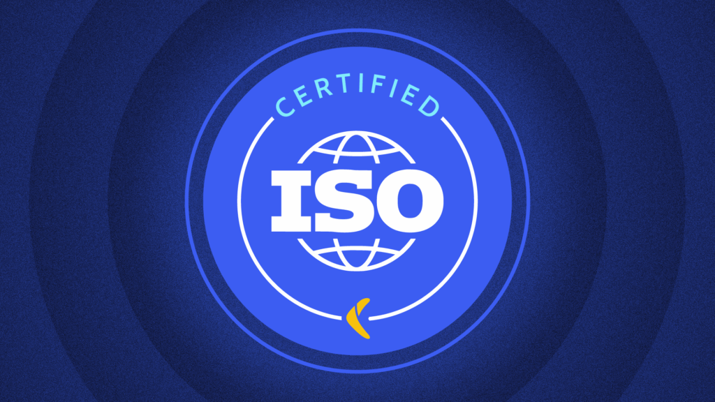 Rewind ISO 27001 banner. Shows the ISO logo in a circle with the Rewind logo below.