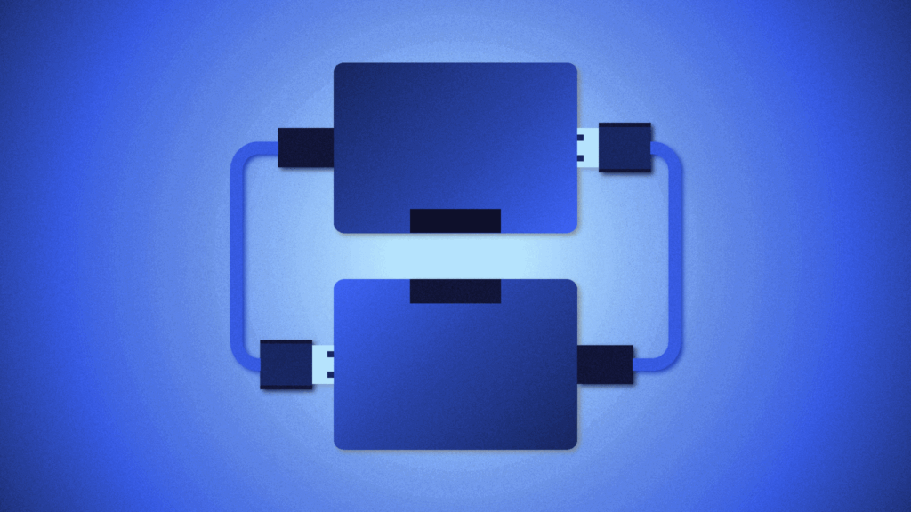 Atlassian BRIE backup: Understanding SaaS data backup risks: a graphic of two hard drives plugged into each other to illustrate the risks of backing up SaaS data with the SaaS provider