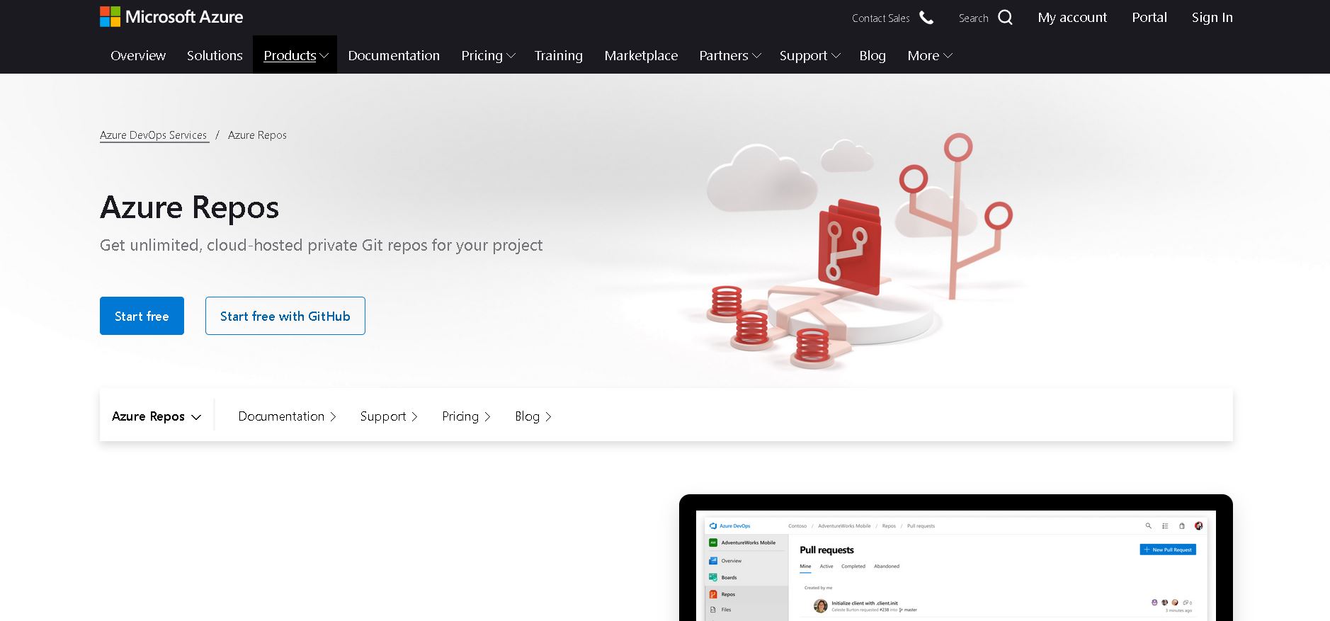 Azure Repos home page, shown here, is a popular alternative to GitHub.