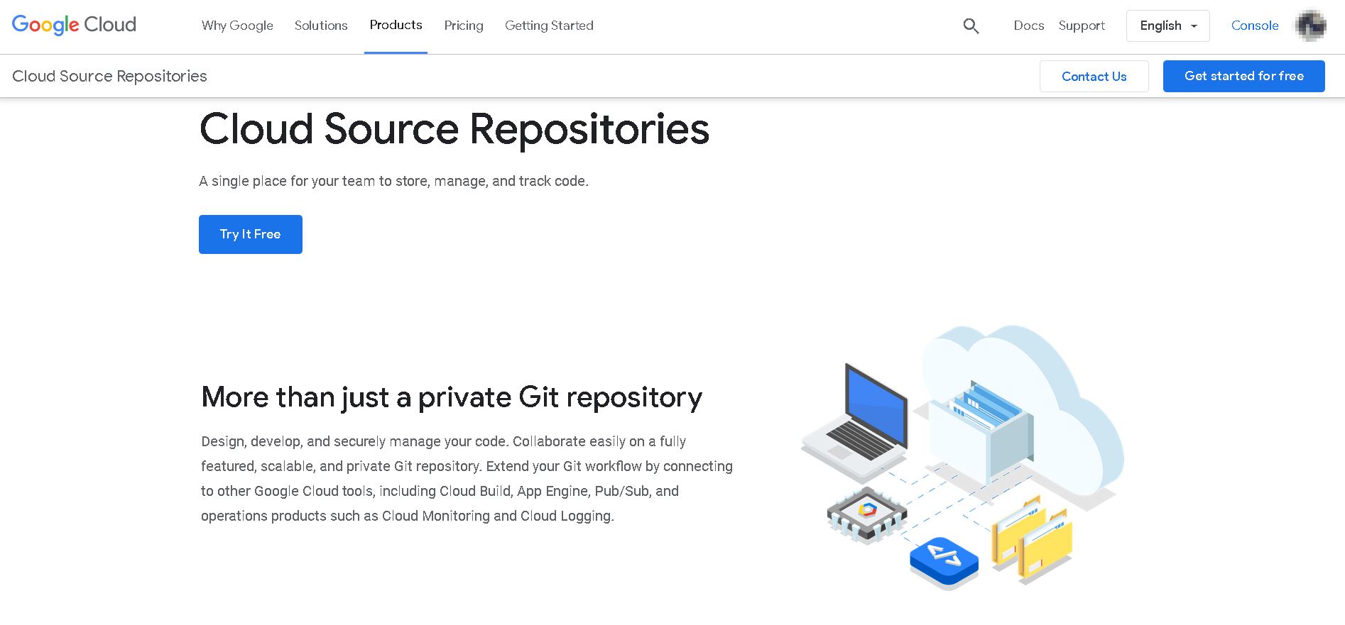 Google Cloud Source Repositories, homepage shown here, is another popular alternative to GitHub.